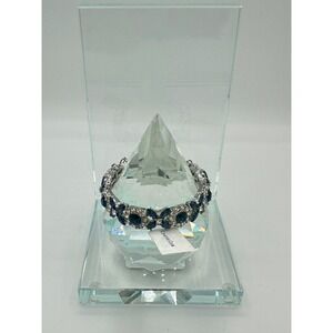Charter Club Bracelet Womens OS Blue NEW Rhodium Crystal Stretch Floral Tennis